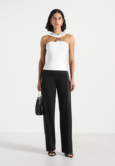 Abigail - Hardware Detail Open-Back Tie Crop Top - White