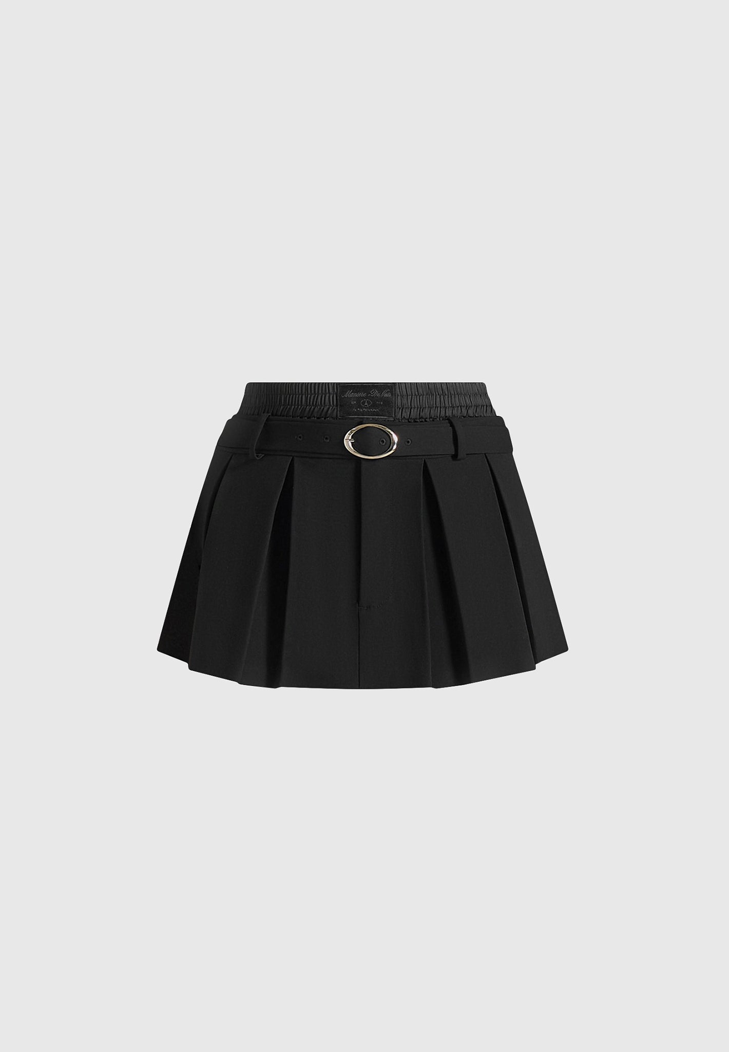 Rebecca - Pleated Belted Skort With Waistband - Black