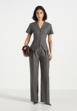 Yolanda - Tailored Peplum Suit Vest - Grey Speckle