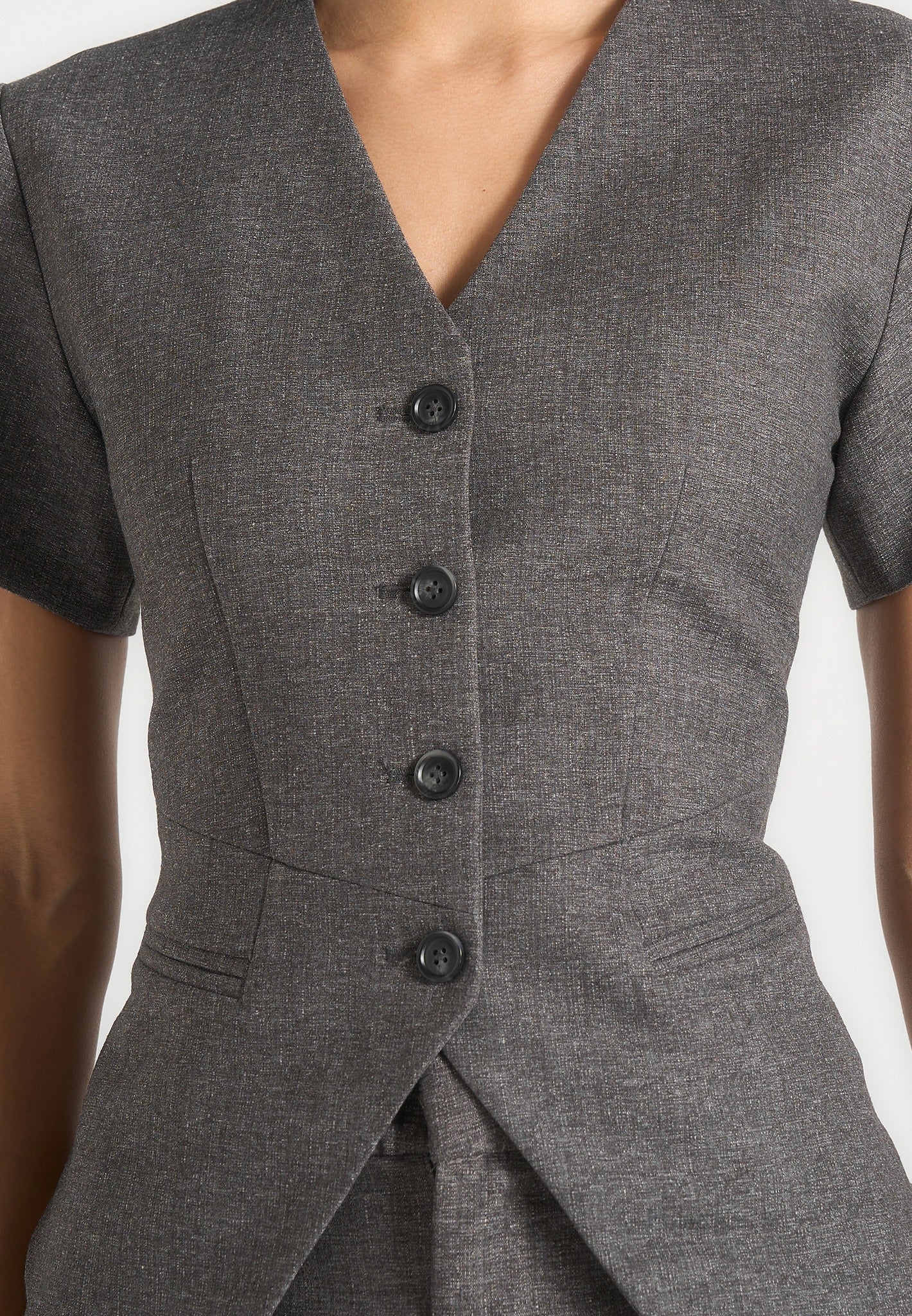 Yolanda - Tailored Peplum Suit Vest - Grey Speckle