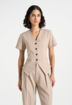 Yolanda - Tailored Peplum Suit Vest - Beige