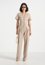 Yolanda - Tailored Peplum Suit Vest - Beige