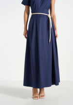 Yara - Asym Tie-Waist Cotton Midi Dress - Navy