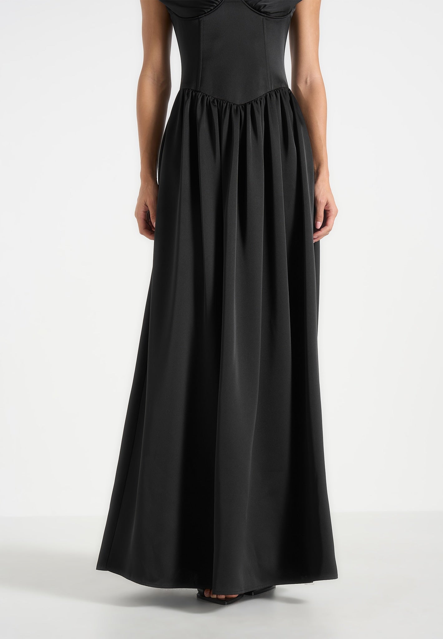 Sia - Off-Shoulder Satin Corset Maxi Dress - Black