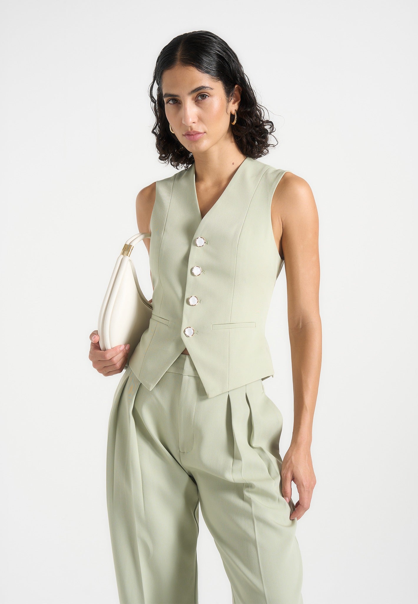 Christine - Tailored Cinched Suit Vest - Sage