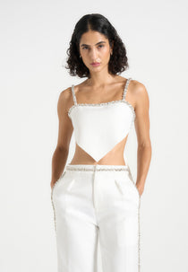 Eloise - Embellished Strap Handkerchief Top - White