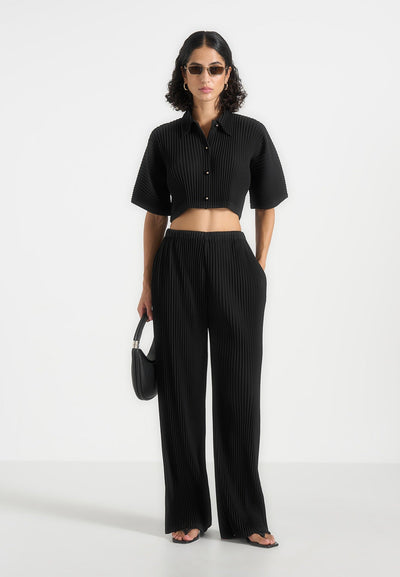 Lila - Pleated Wide-Leg Pants - Black