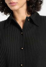 Mona - Cropped Pleated Short-Sleeve Shirt - Black