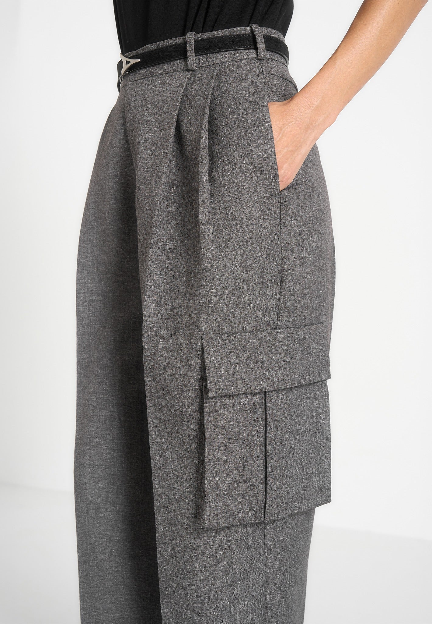 textured-tailored-pleated-cargo-trousers-grey
