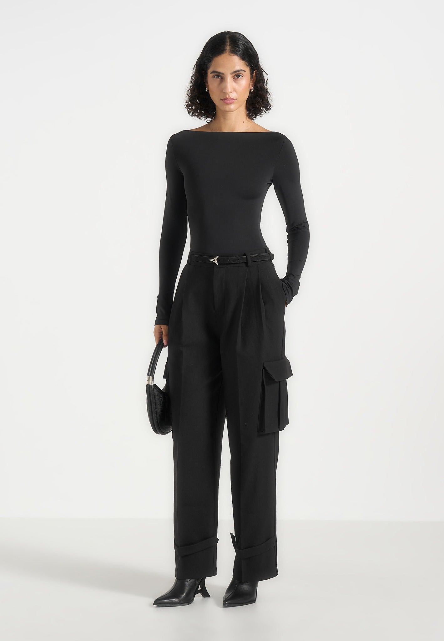 textured-tailored-pleated-cargo-trousers-black