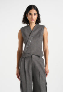 Laurence - Tailored Asym Wrap Suit Vest - Grey Marl