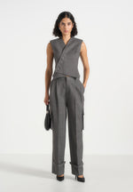 Laurence - Tailored Asym Wrap Suit Vest - Grey Marl