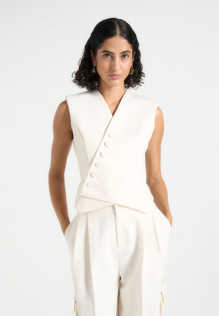 Laurence - Tailored Asym Wrap Suit Vest - Off White