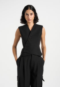 Laurence -  Tailored Asym Wrap Suit Vest - Black