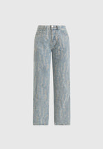 Posie - Distressed High Rise Straight Leg Jeans - Mid Blue