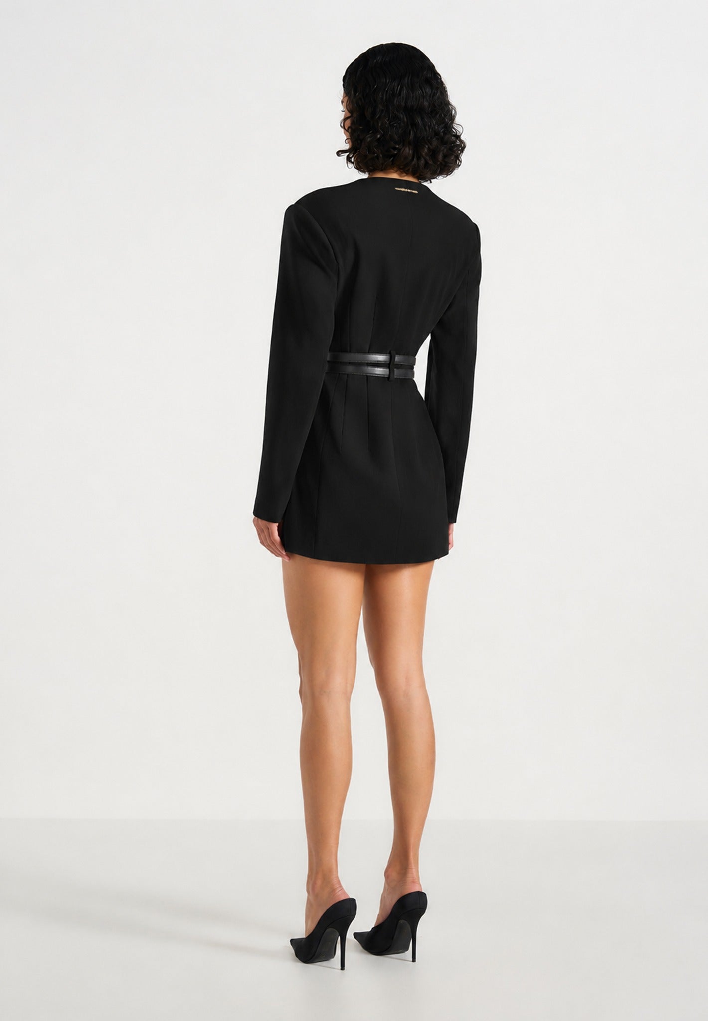Sierra - Double Breasted Belted Blazer Dress - Black