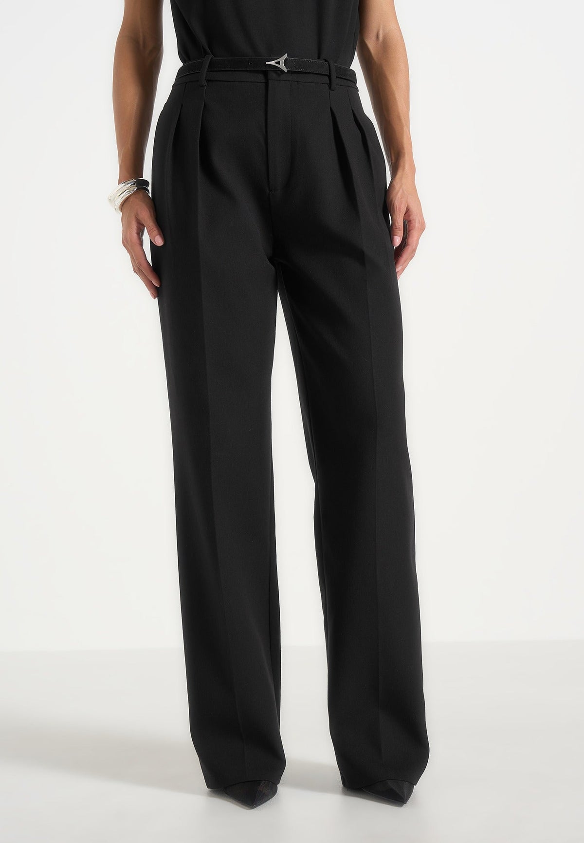 Julie - Tailored Twin Pleat Pants - Black