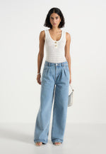 Lucy - Twin Pleat Wide-Leg Denim Jeans - Mid Blue