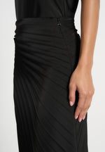 Fiona - Satin Fan Pleat Maxi Skirt - Black