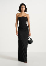 Fiona - Satin Fan Pleat Maxi Skirt - Black