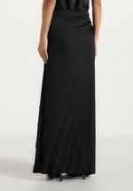 Fiona - Satin Fan Pleat Maxi Skirt - Black