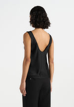 Mathilda - Satin Scoop Neck Open Back Tank Top - Black