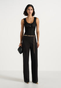 Perrine - Hardware Detail Belted Pants - Black
