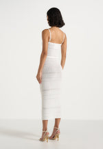 Danika - Metallic Knit Belted Midi Dress - White