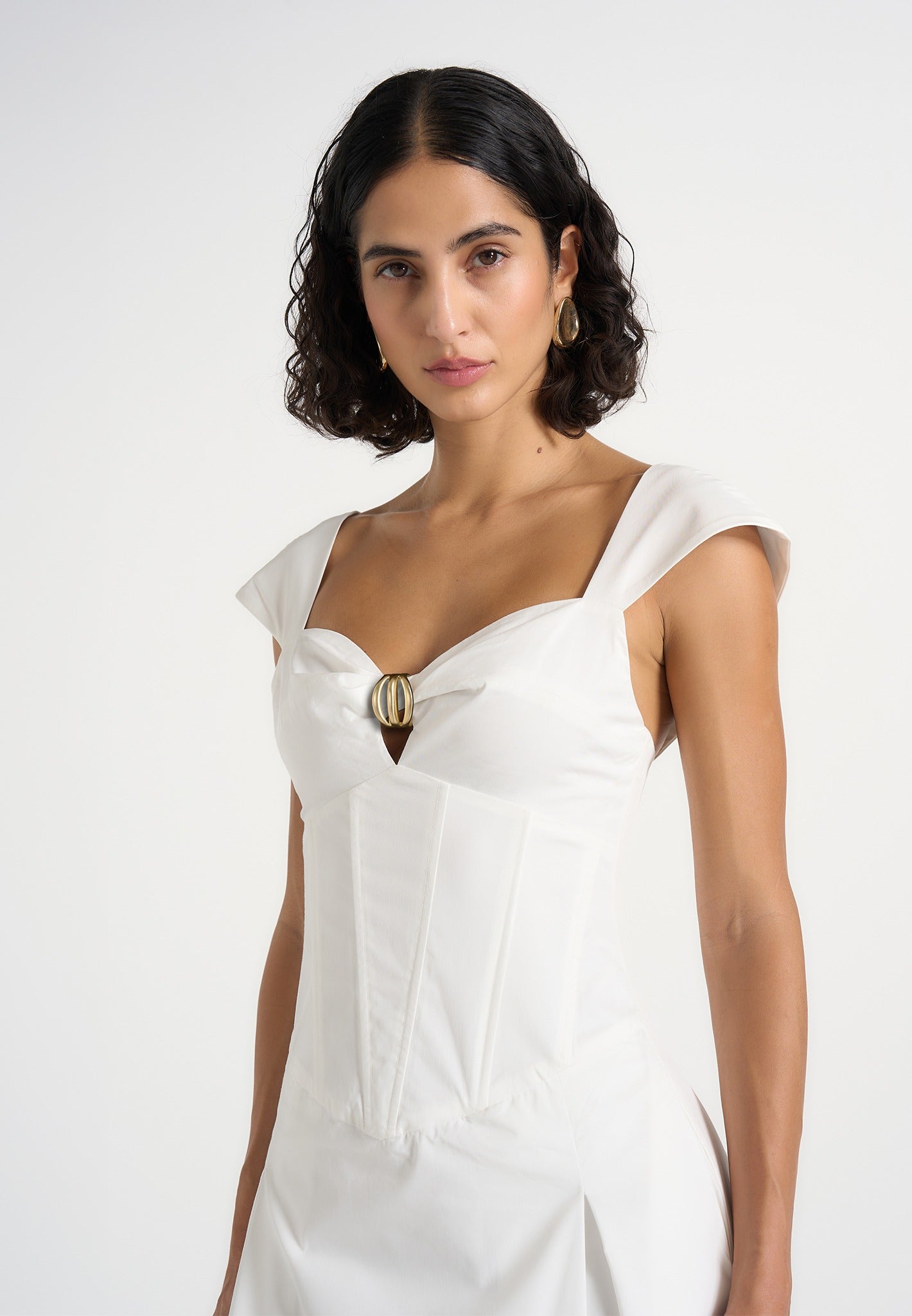 Faith - Cap Sleeve Corset Cotton Midi Dress  - White