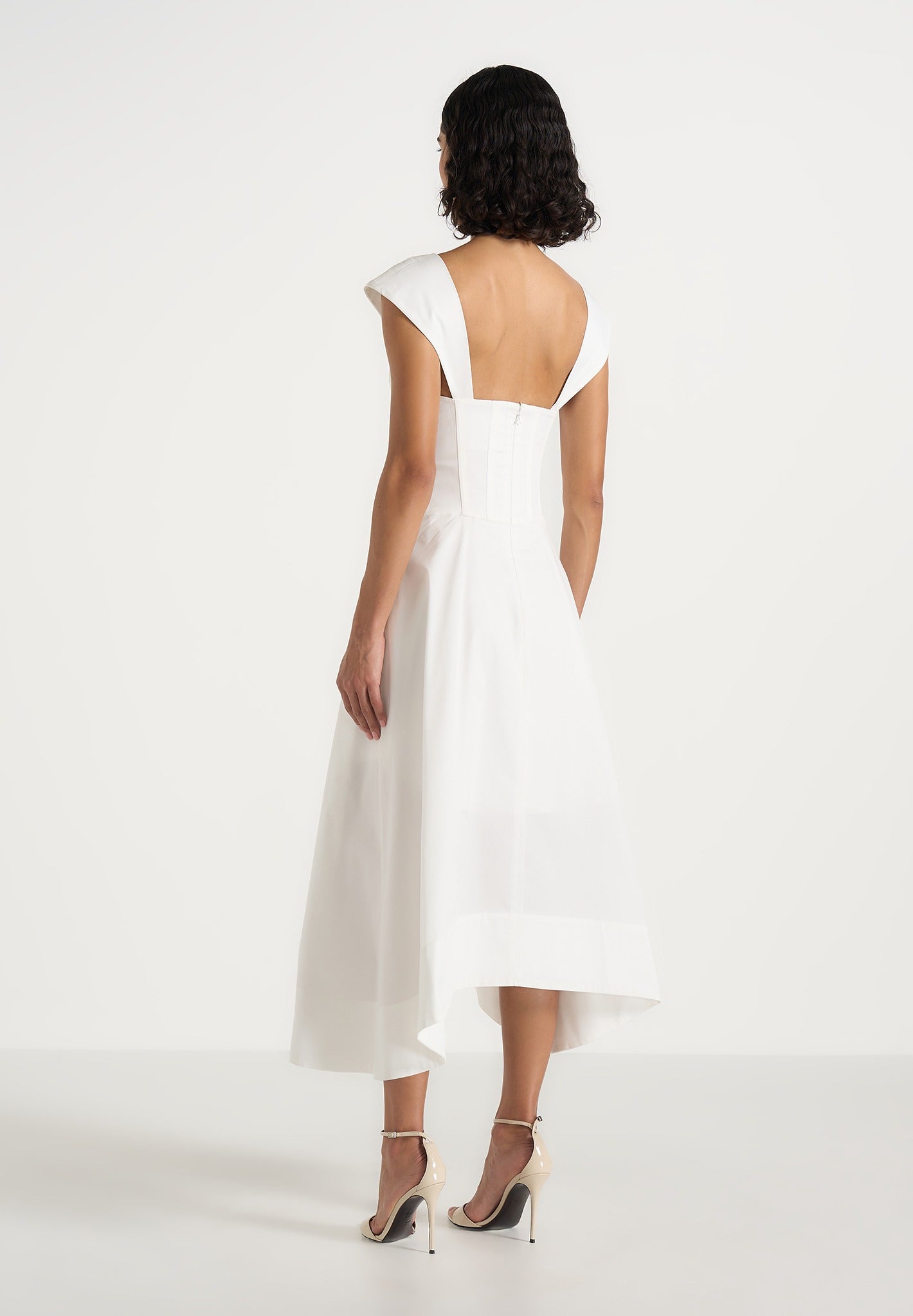 Faith - Cap Sleeve Corset Cotton Midi Dress  - White