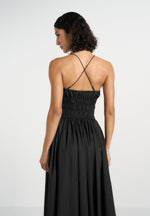 Elva - Smocked Waist Cotton Maxi Dress - Black
