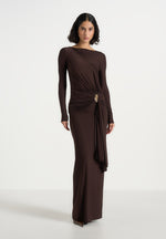 edena-asymmetric-ruched-draped-maxi-dress-brown