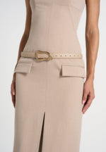 Tabitha - Tailored Bandeau Belted Maxi Dress - Taupe