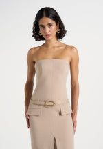 Tabitha - Tailored Bandeau Belted Maxi Dress - Taupe