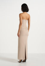 Tabitha - Tailored Bandeau Belted Maxi Dress - Taupe