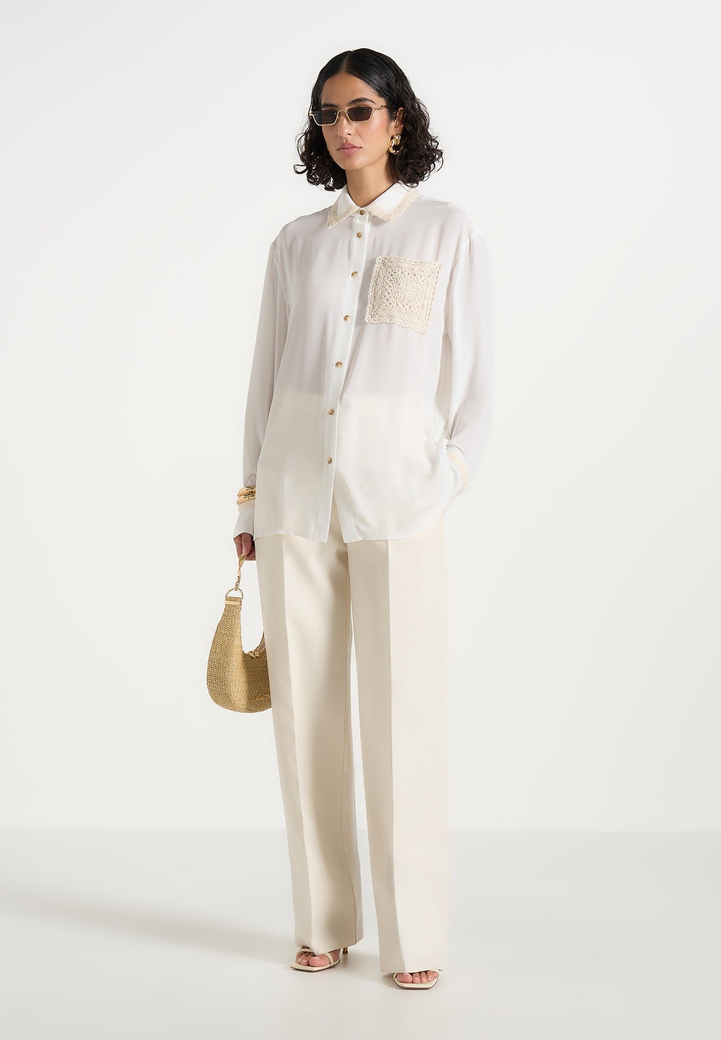 Mya - Crochet Detail Georgette Shirt - Off White 