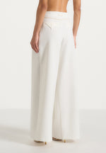 Flora - Box Pleat Wide Leg Belted Pants - White