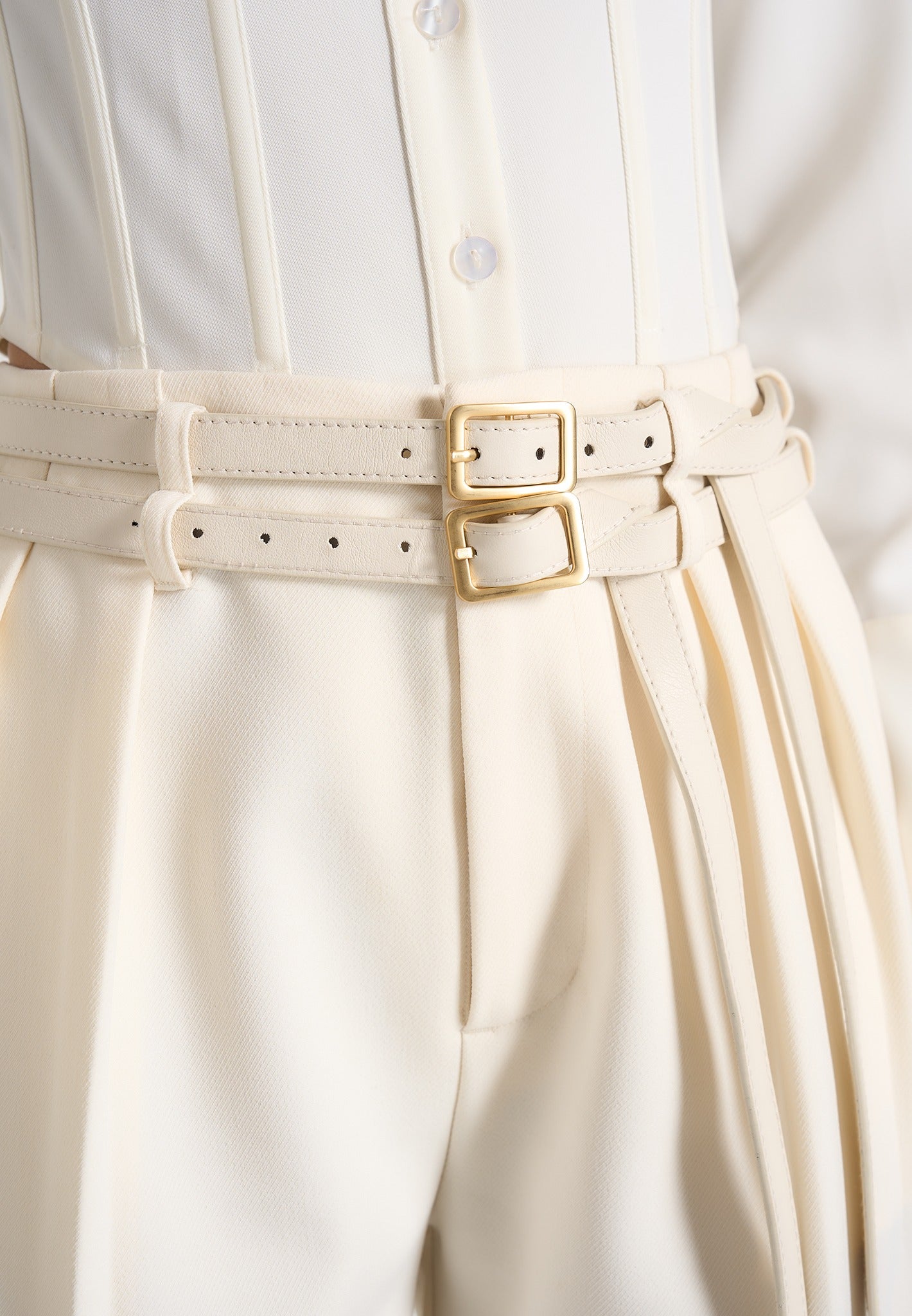 Pascale - Tailored Twin Belt Pants - Off White