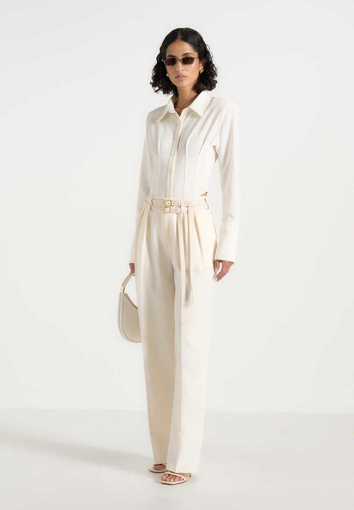 Pascale - Tailored Twin Belt Pants - Off White