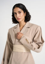 Marie - Twist Sleeve Tailored Blazer with Belt - Beige