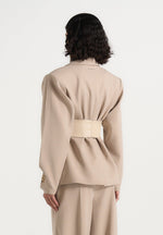 Marie - Twist Sleeve Tailored Blazer with Belt - Beige