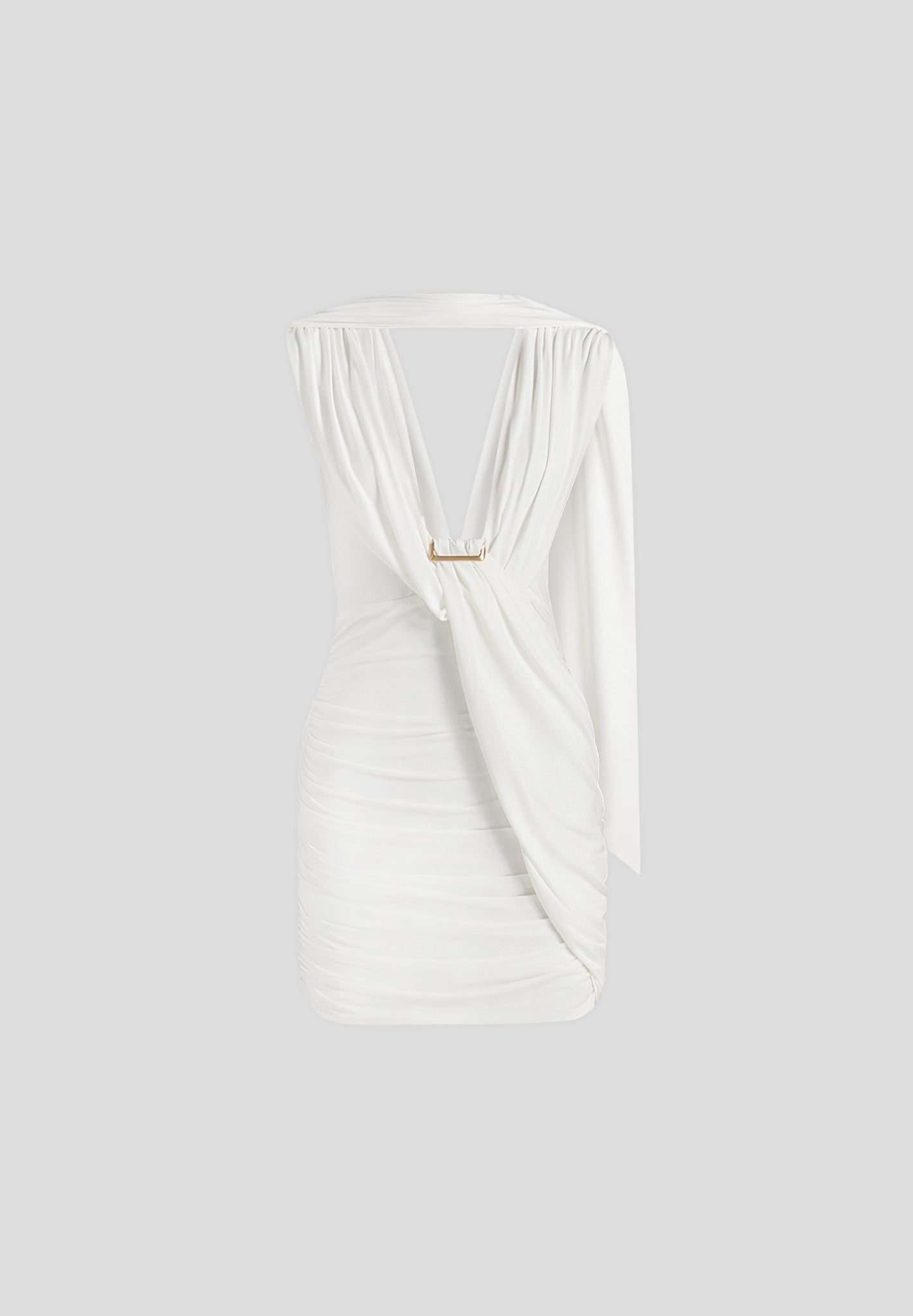 mirena-ruched-open-back-mini-dress-with-scarf-white
