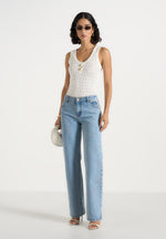Calista - Line Art Denim Jeans - Mid Blue