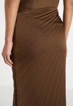 Fiona - Satin Fan Pleat Maxi Skirt - Brown