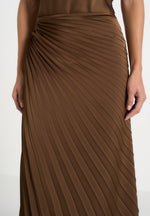 Fiona - Satin Fan Pleat Maxi Skirt - Brown