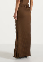 Fiona - Satin Fan Pleat Maxi Skirt - Brown