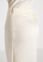 Fiona - Satin Fan Pleat Maxi Skirt - Ivory