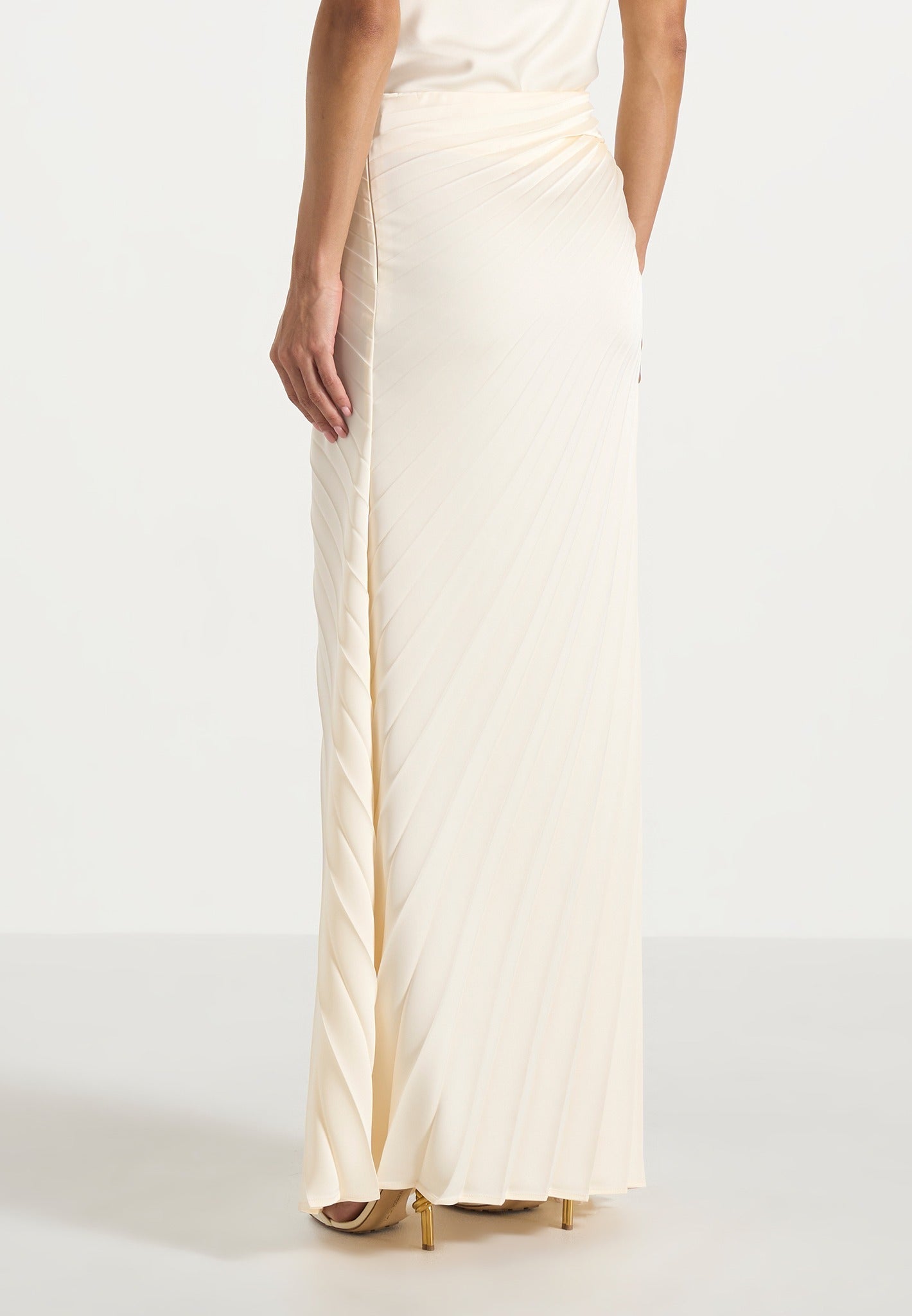 Fiona - Satin Fan Pleat Maxi Skirt - Ivory