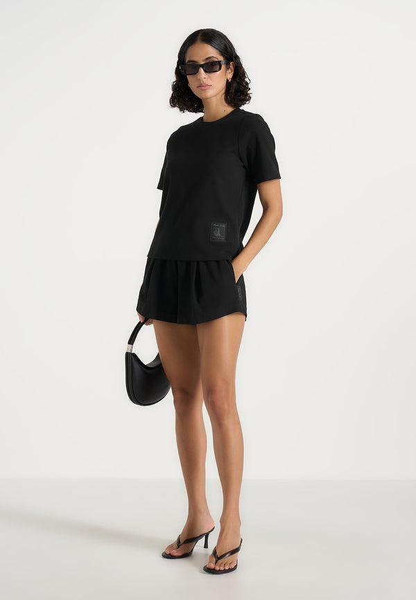 SH002 - Gathered Waist Cotton Shorts - Black