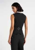 Irene - Collar Detail Cinched Suit Vest - Black/White